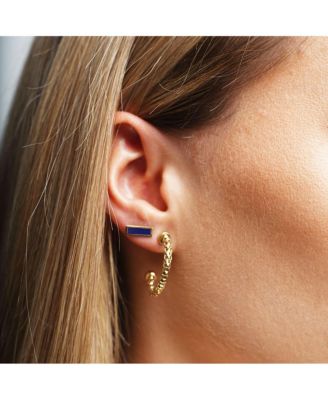 Lapis Bar Stud Earrings 14K Gold