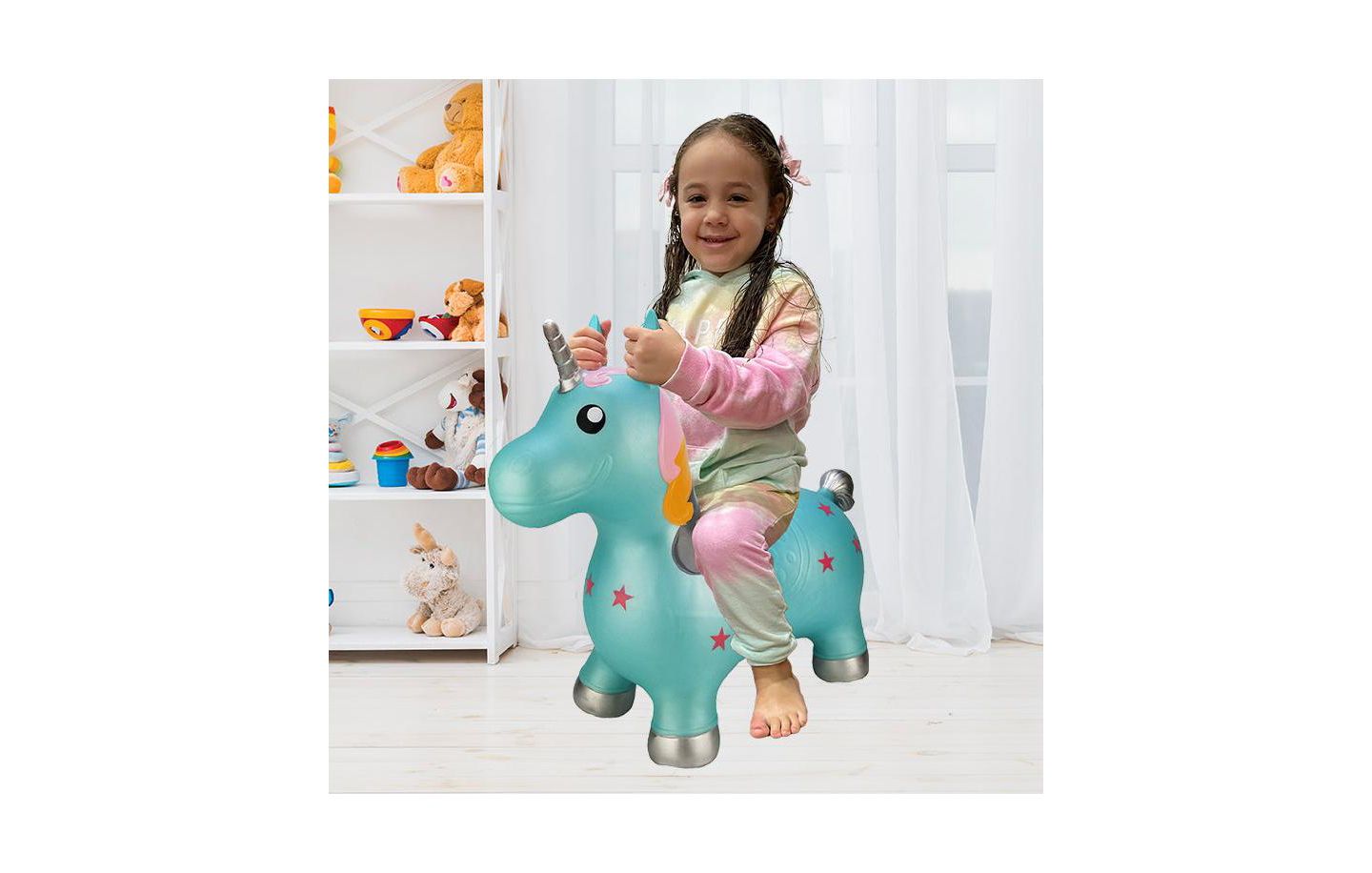 Детская игрушка BounceZiez Inflatable Unicorn Ride-On Hopper, Holds Up to 110 Lbs, Ages 3+ — фото 1