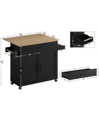 Rolling Kitchen Island with Drop Leaf, Storage Cabinet, Drawer, Black