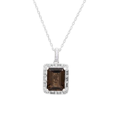 Suzy Levian Sterling Emerald Cut Gemstone Baguette Halo Pendant