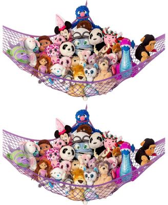 Toddler Stuffed Animal Net Hammock, Jumbo Extra Large Corner Hanging Toy Storage Organizer, White, 2 Pack