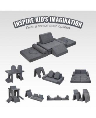 10-Piece Modular Kids Play Couch, Toddler Sofa Set with Removable Covers for Playroom