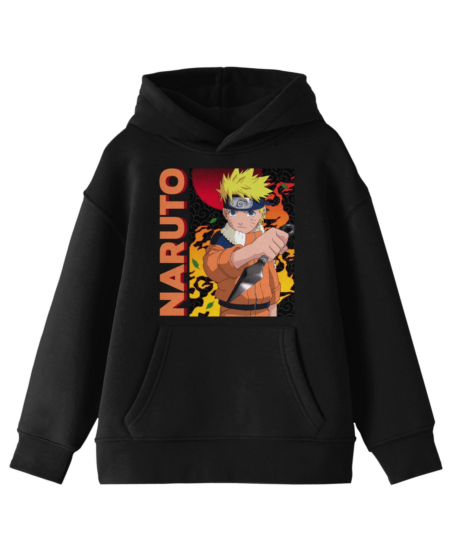 Main Character On Elemental Background Long Sleeve Youth Black Hooded Sweatshirt-Medium