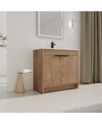 36 Inch Freestanding Vanity with White Ceramic Sink and Soft-Close Cabinet Doors