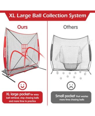 7x7ft Baseball & Softball Net - Pitching, Hitting & Batting Practice Set with Ball Collection System, Tee, 2 Strike Zones & Carry Bag