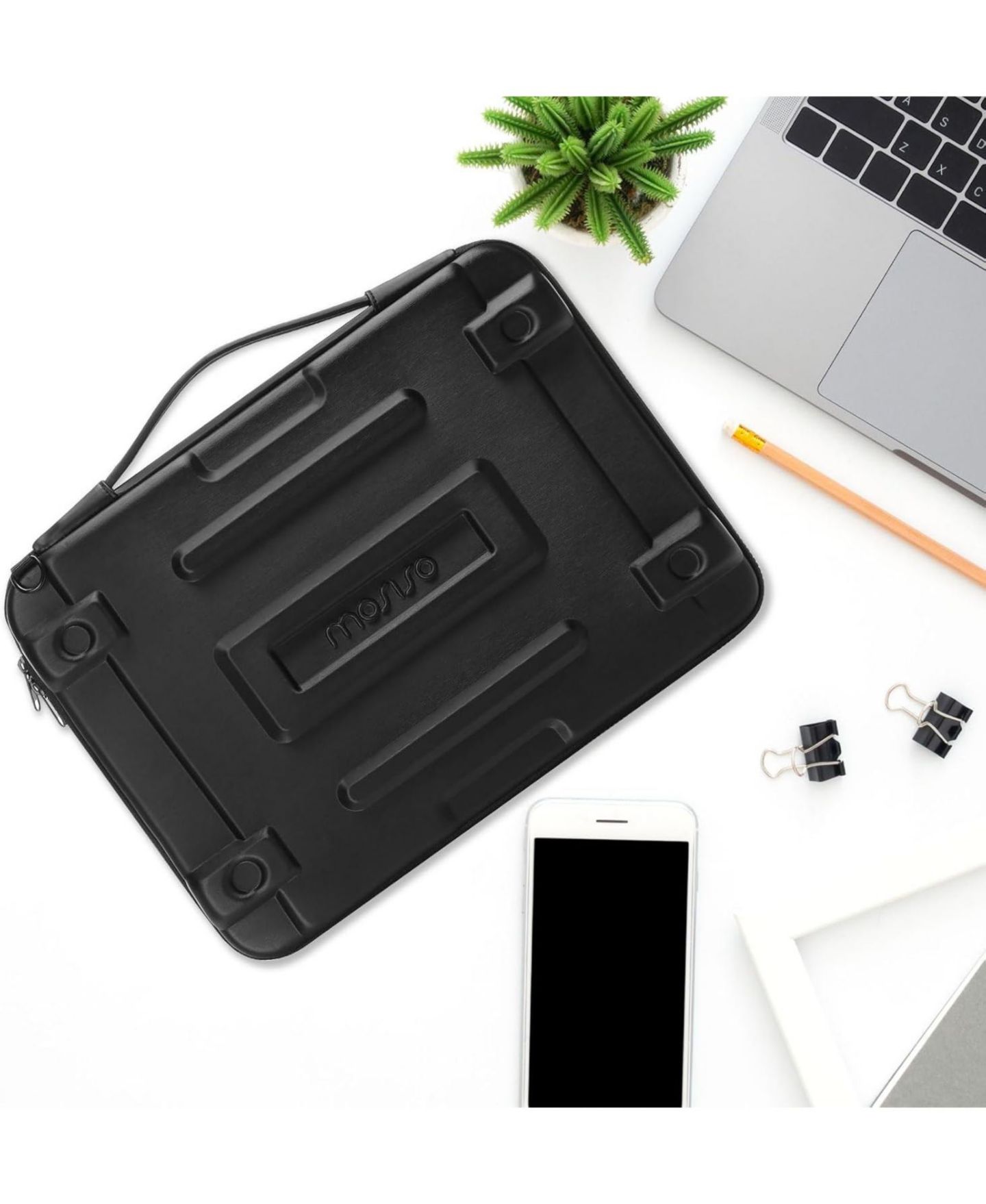 Сумка MOSISO Black Hard Shell Laptop Sleeve - 15.6"/16" Abstract Geometric Waterproof Case with Strap for MacBook/HP/Dell/Lenovo/Asus, цвет: Чёрный — фото 6