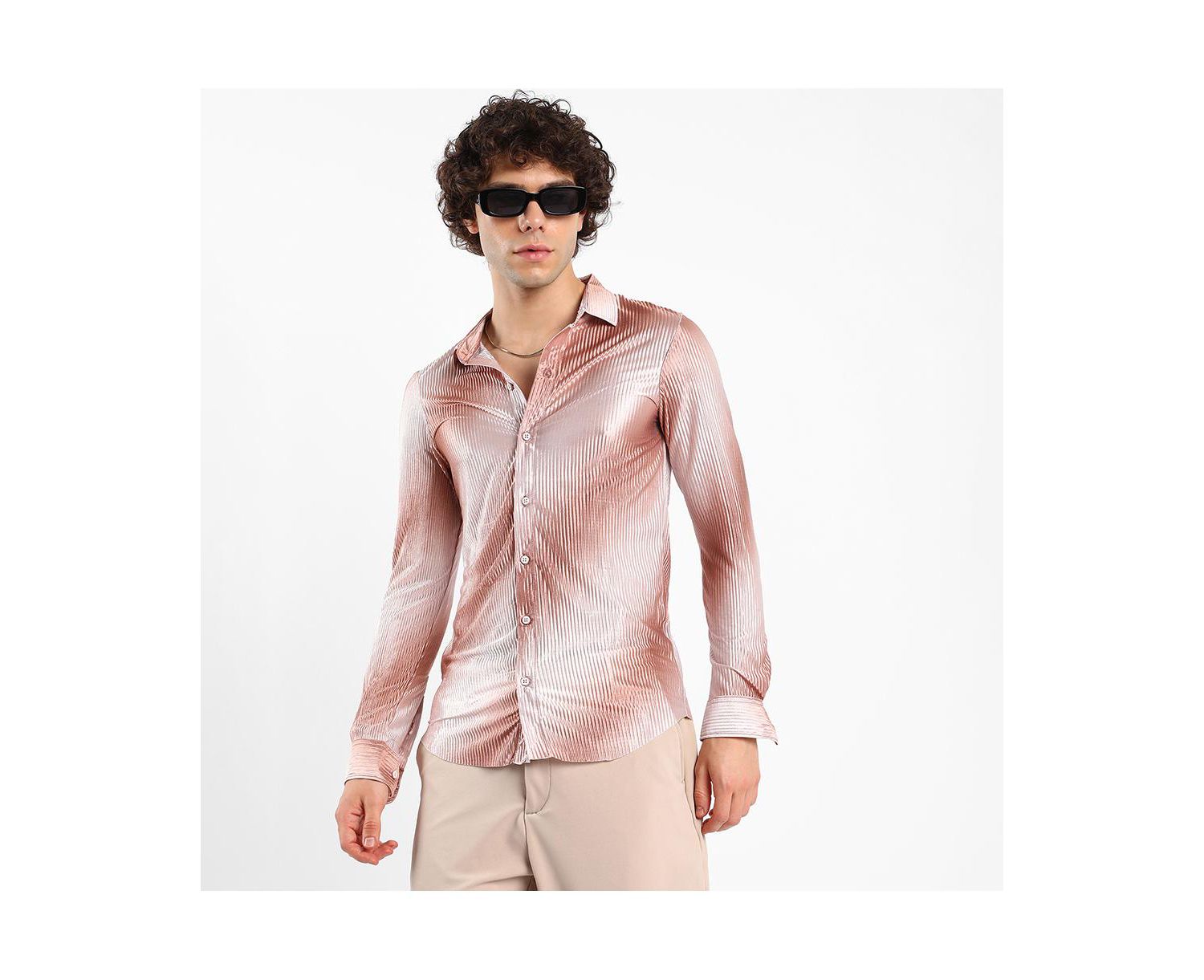 Men's Ombre-Pleated Shirt