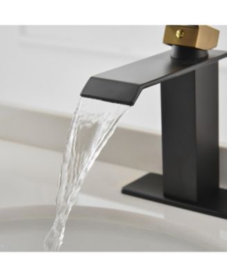 Waterfall Single Hole Single-Handle Low-Arc Bathroom Faucet With Supply Line in Brushed Gold
