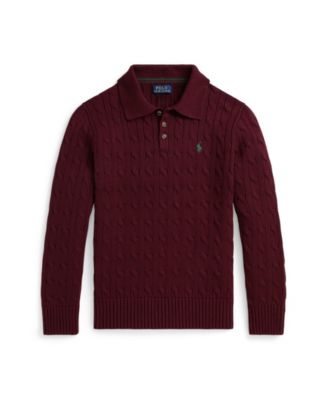 Polo Ralph Lauren Big Boys Cable-Knit Cotton Polo Sweater - Macy's
