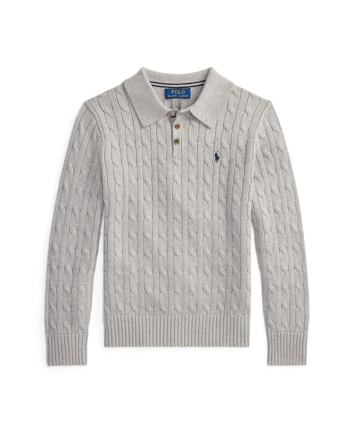 Polo Ralph Lauren Big Boys Cable-knit Cotton Polo Sweater In Gray