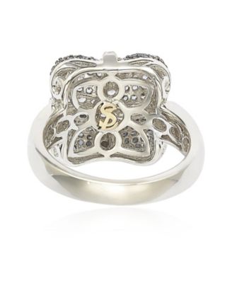 Suzy Levian Sterling Silver Sapphire & Created White Sapphire Wrapped Cushion Ring