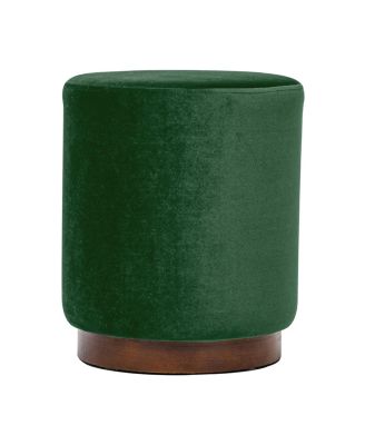 - Green Velvet Pouf with Wooden Base Vintage Style Upholstery Living Room