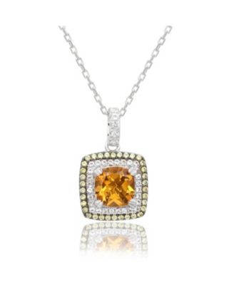 Suzy Levian Sterling Cushion Cut Topaz And Sapphire Double Halo Pendant