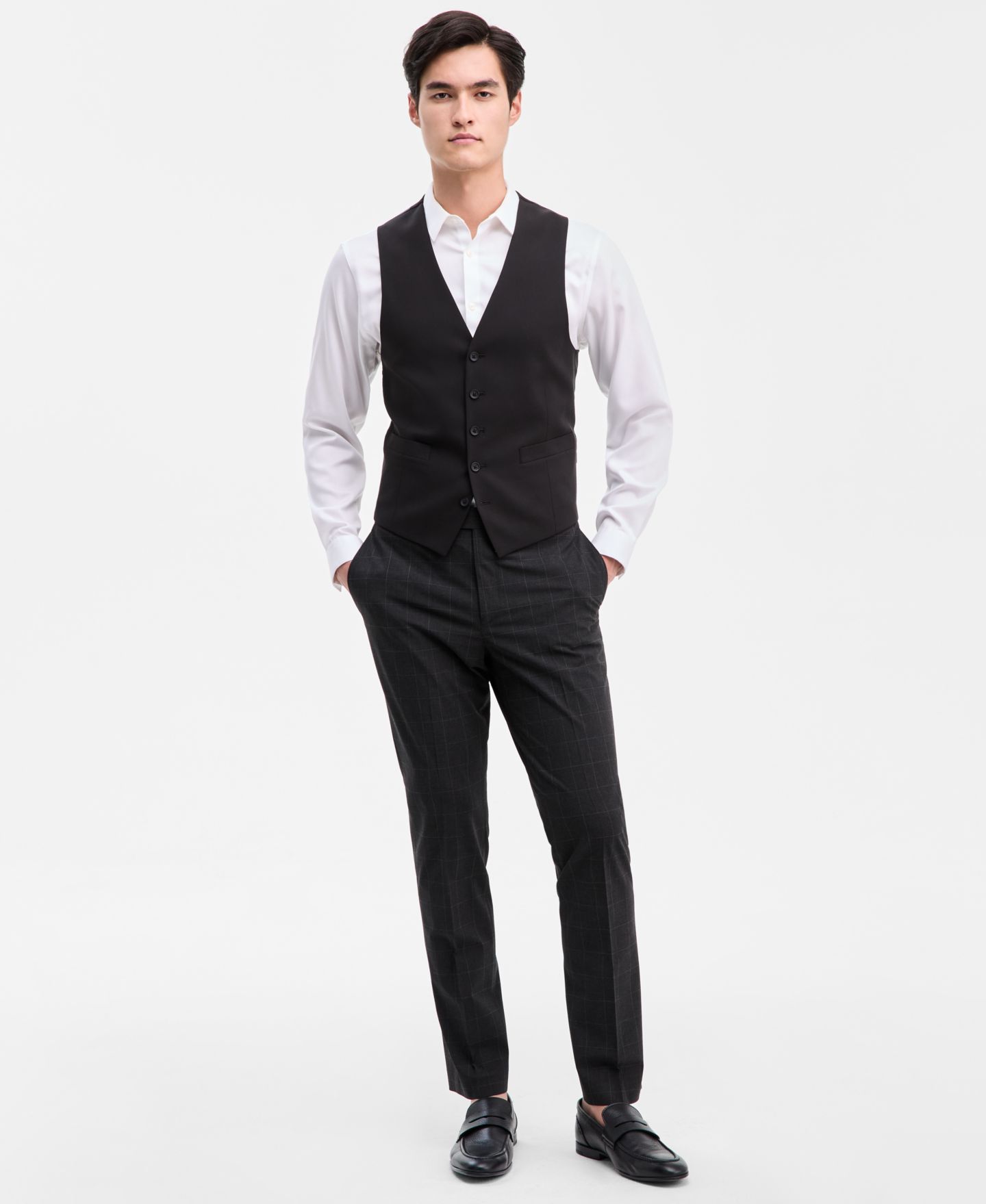 Мужской жилет Kenneth Cole Reaction Slim-Fit Techni-Cole Suit Separates Vest, цвет: Чёрный — фото 4