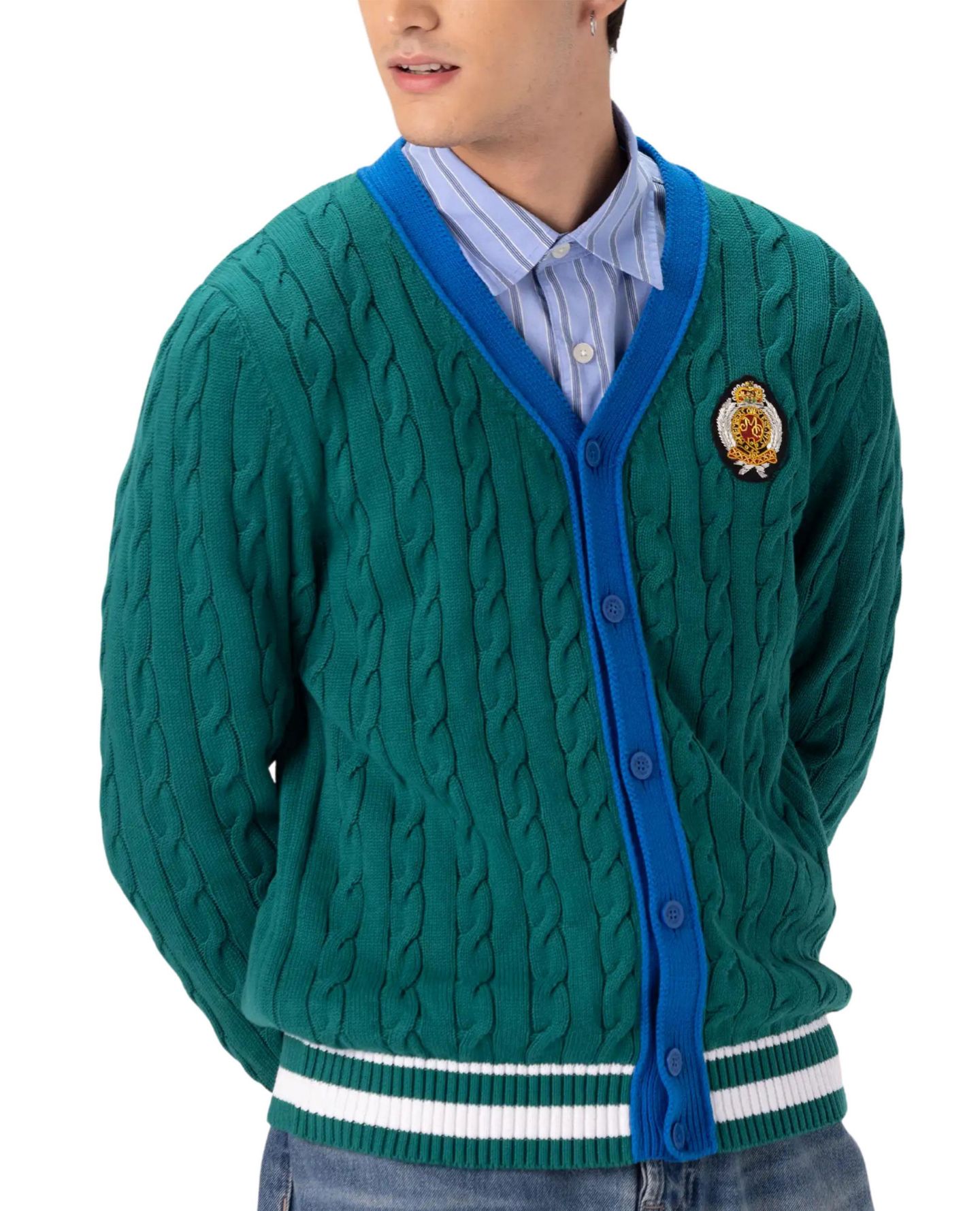 Мужской свитер Members Only Cotton Cable Knit Cricket, цвет: Зелёный — фото 3