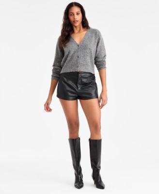 Bar III - Women's Faux-Leather Fitted Zip-Front Shorts