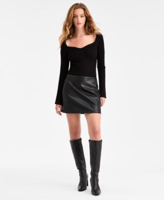 Bar III - Women's Faux-Leather Fitted Mini Skirt