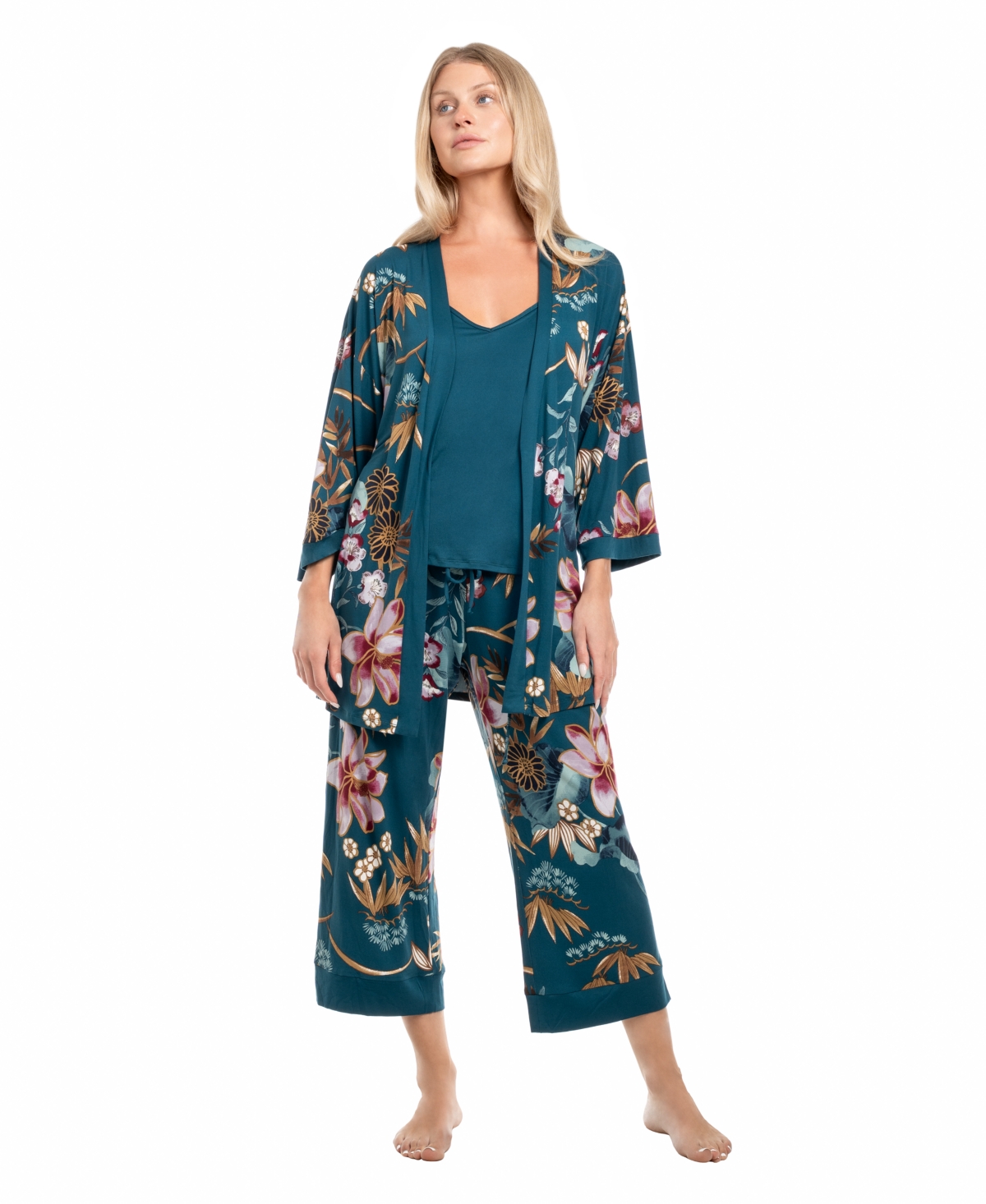 Linea Donatella Women's Knit Mihoko 3pcs Travel And Sleep Pajama Set In Blue