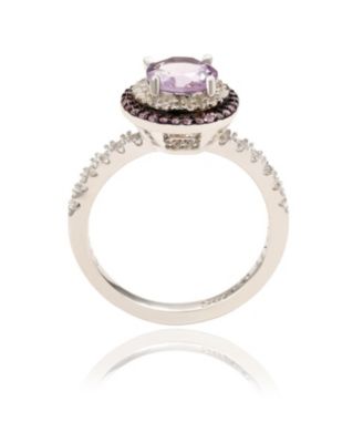 Suzy Levian Sterling Round Cut Topaz and Sapphire Double Halo Ring