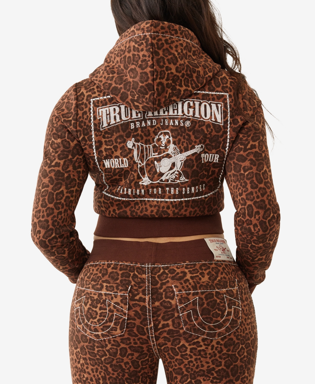 True Religion Leopard Print Embellished Shrunken Zip Hoodie In Animal Print