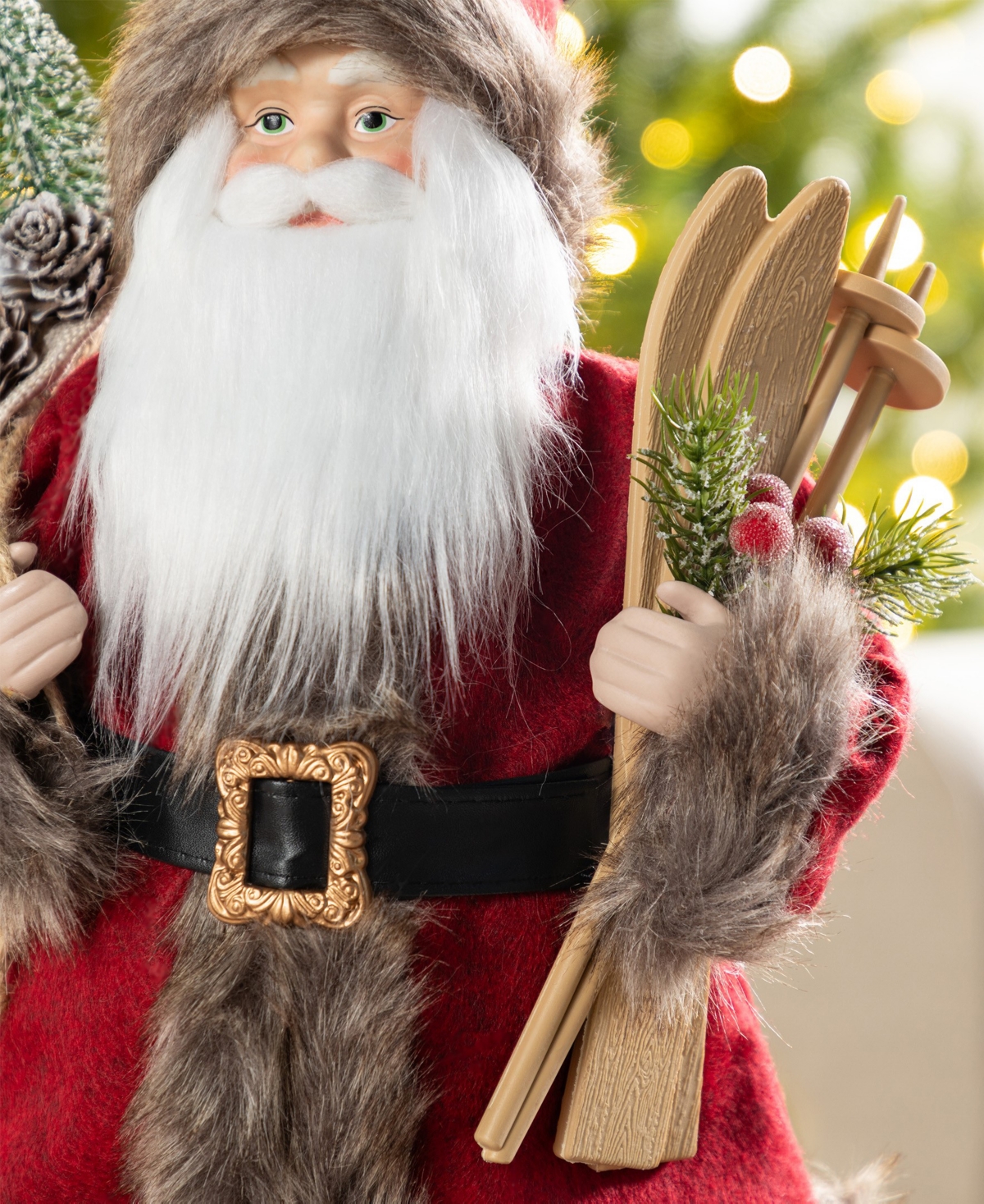 Glitzhome 18" Faux Fur Christmas Woodland Santa Figurine With Porcelain Face In Multi
