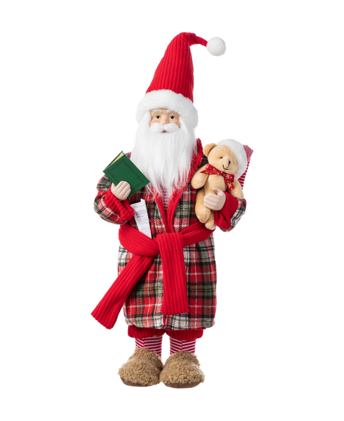 Glitzhome 18" Faux Fur Christmas Bathrobe Santa Figurine With Porcelain Face In Multi
