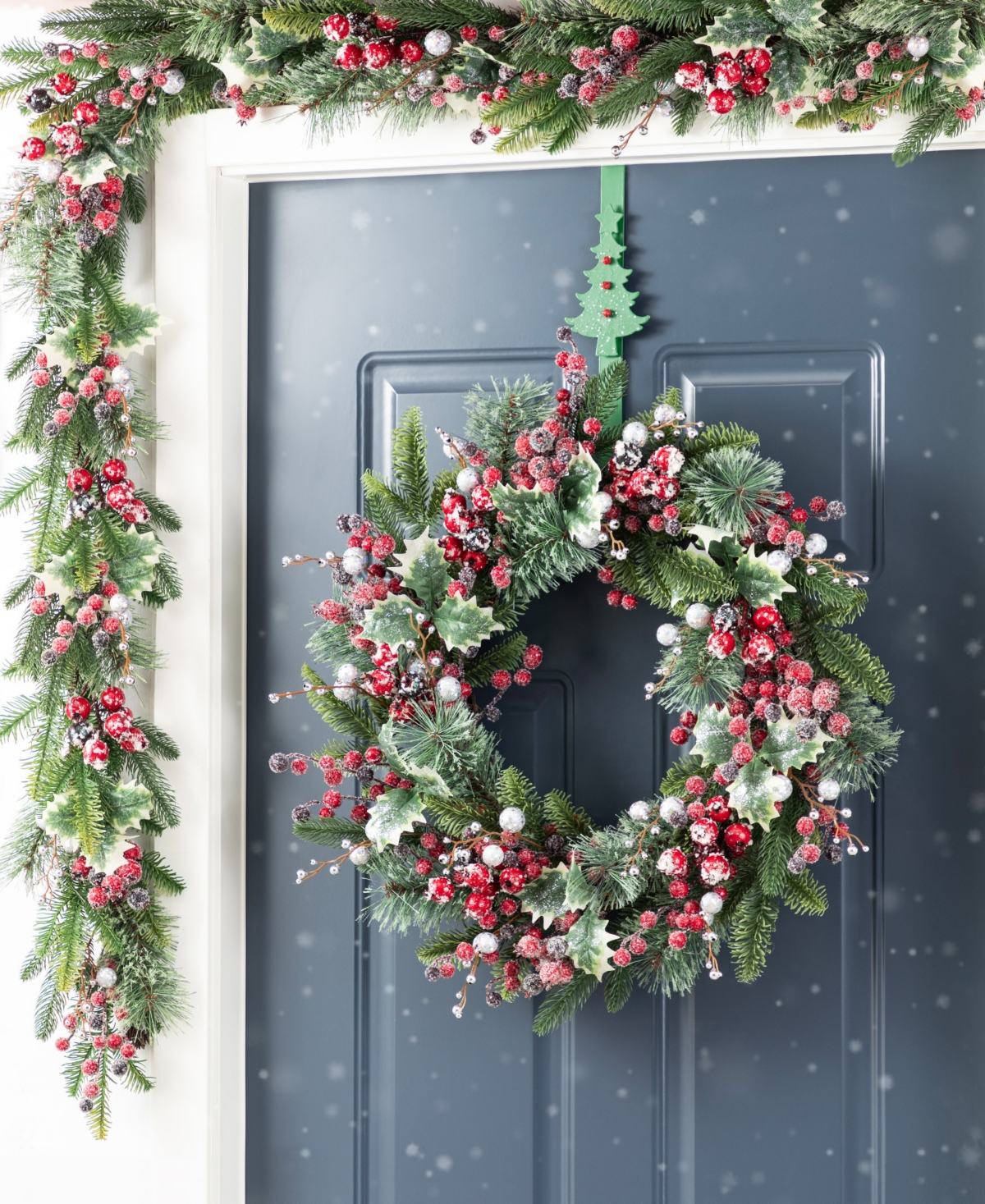 Glitzhome 24" Christmas Pomegranate Berry And Holy Leaf Wreath In Multi