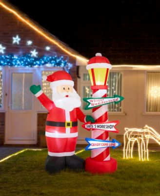 7" Lighted Inflatable Santa with Lamp Post Sign D&eacute;cor