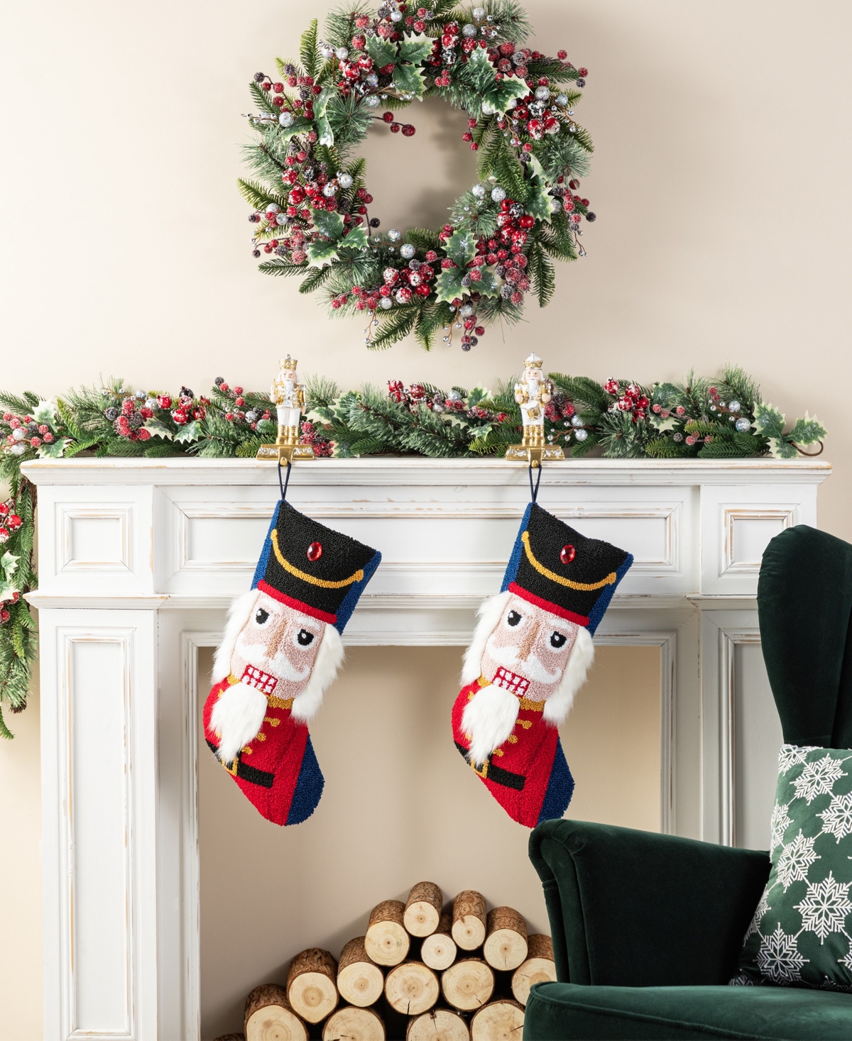 Glitzhome 21" Hooked Nutcracker Christmas Stocking In Multi