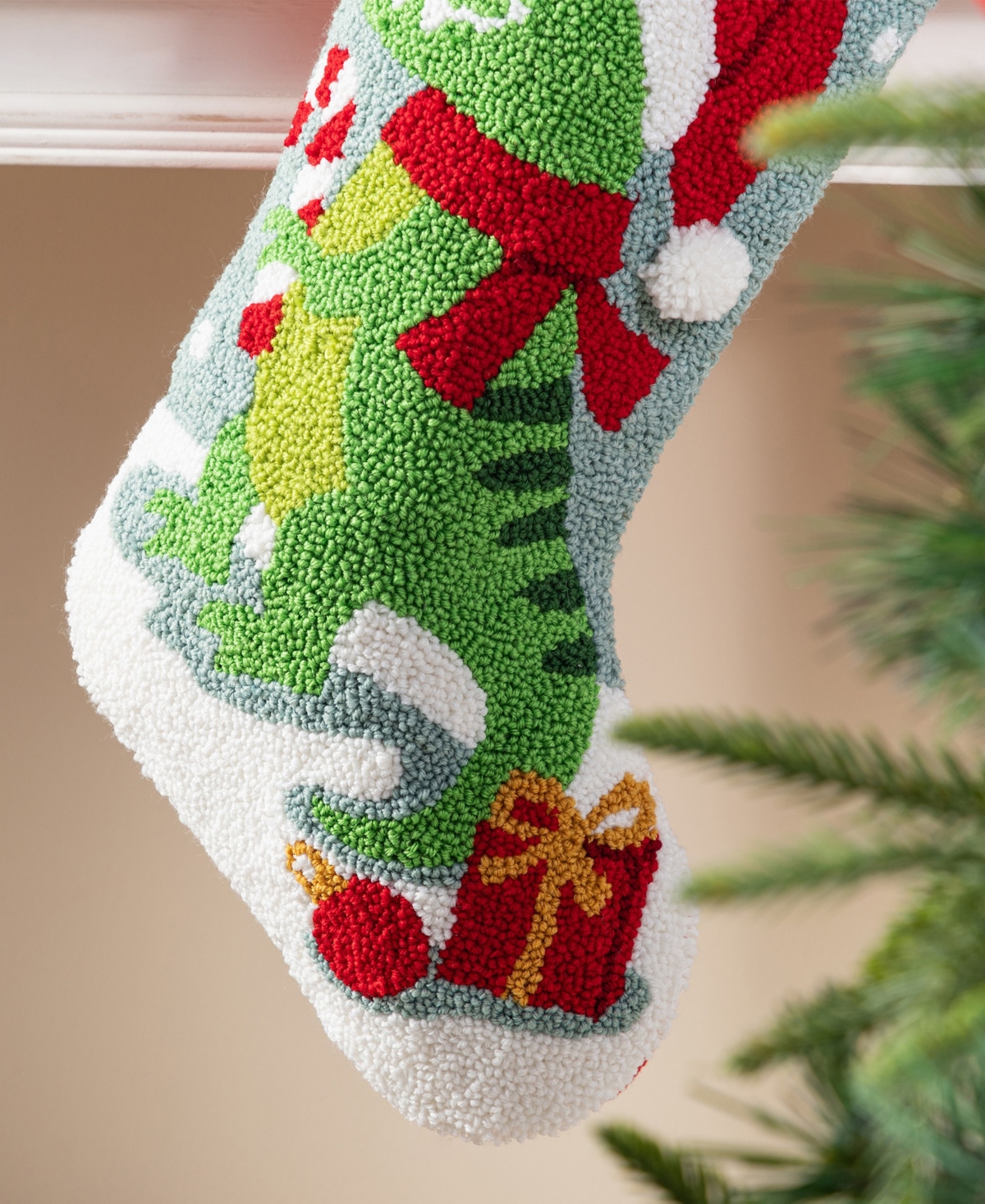 Glitzhome 21" Hooked Dinosaur Christmas Stocking In Multi