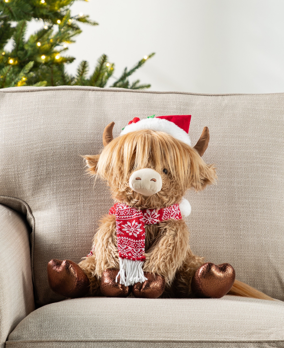 Glitzhome 15.25" Christmas Fabric Highland Cow In Multi