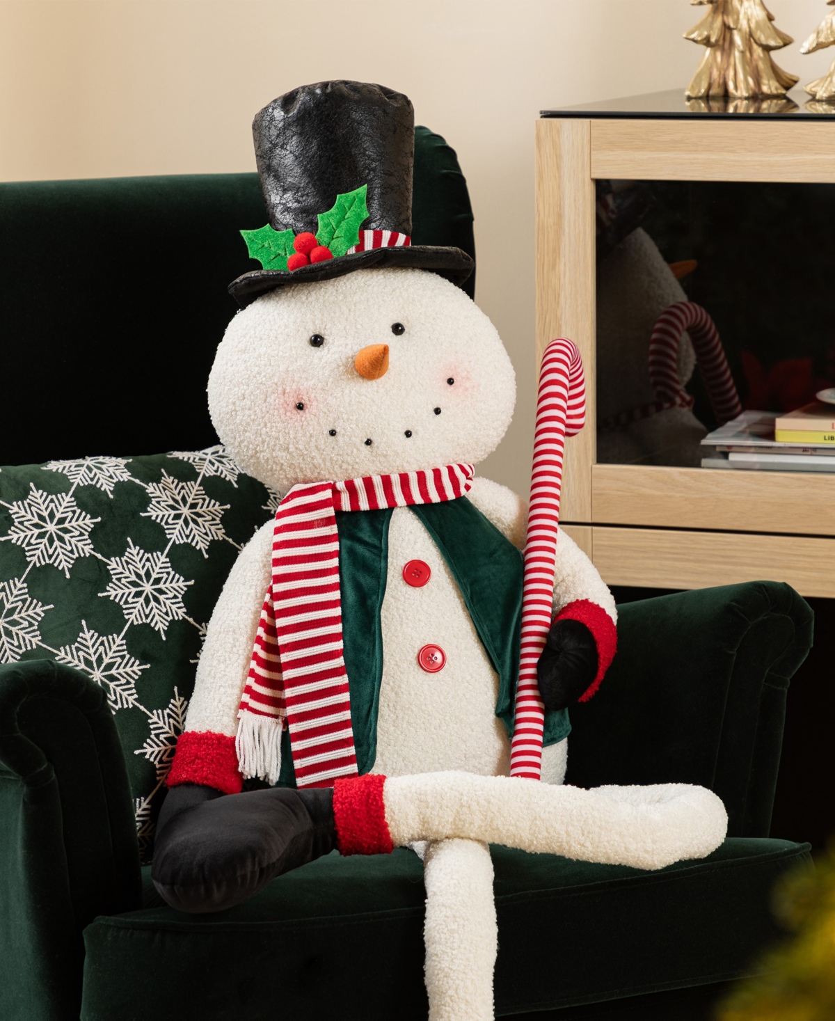 Glitzhome 60" Christmas Oversized Fabric Snowman With Dangle Legs In Multi