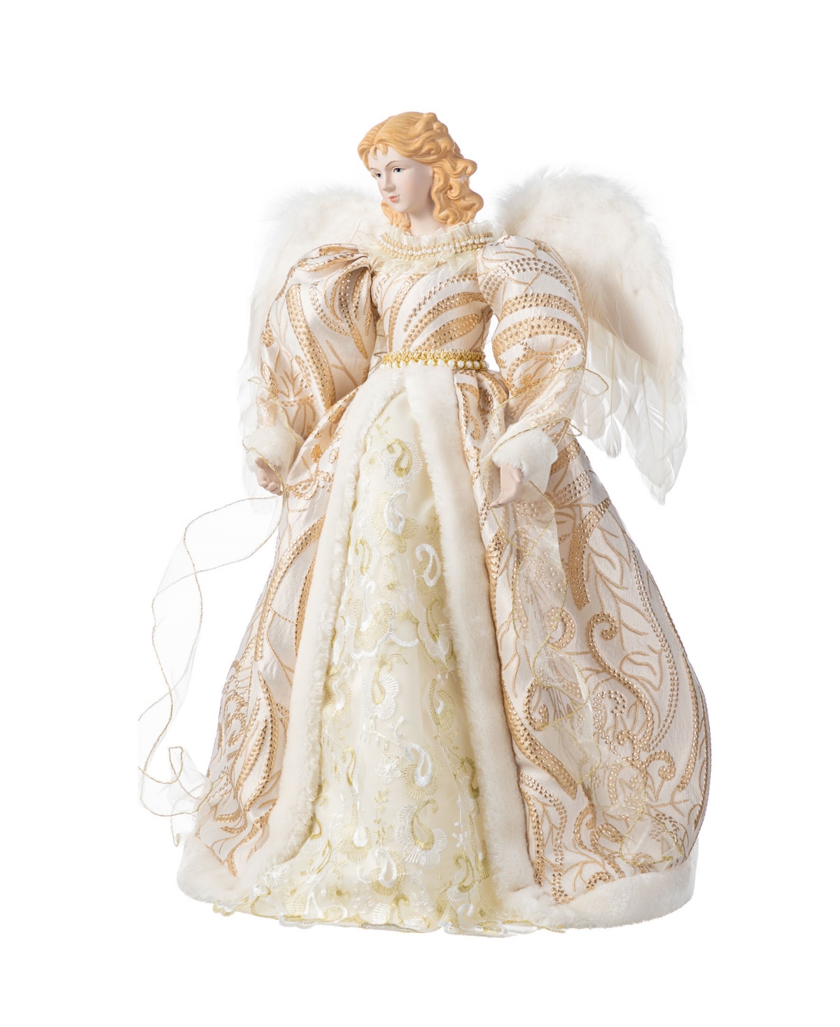 Glitzhome 24" Faux Fur Christmas Angel Tree Topper With Porcelain Face In Multi