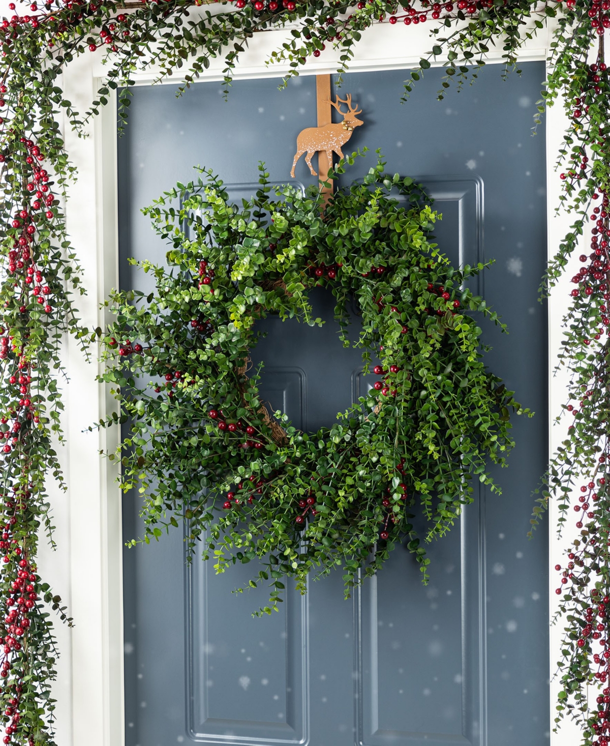 Glitzhome Christmas Greenery Dripping Eucalyptus Wreath and Matched Garlands, Set of 3