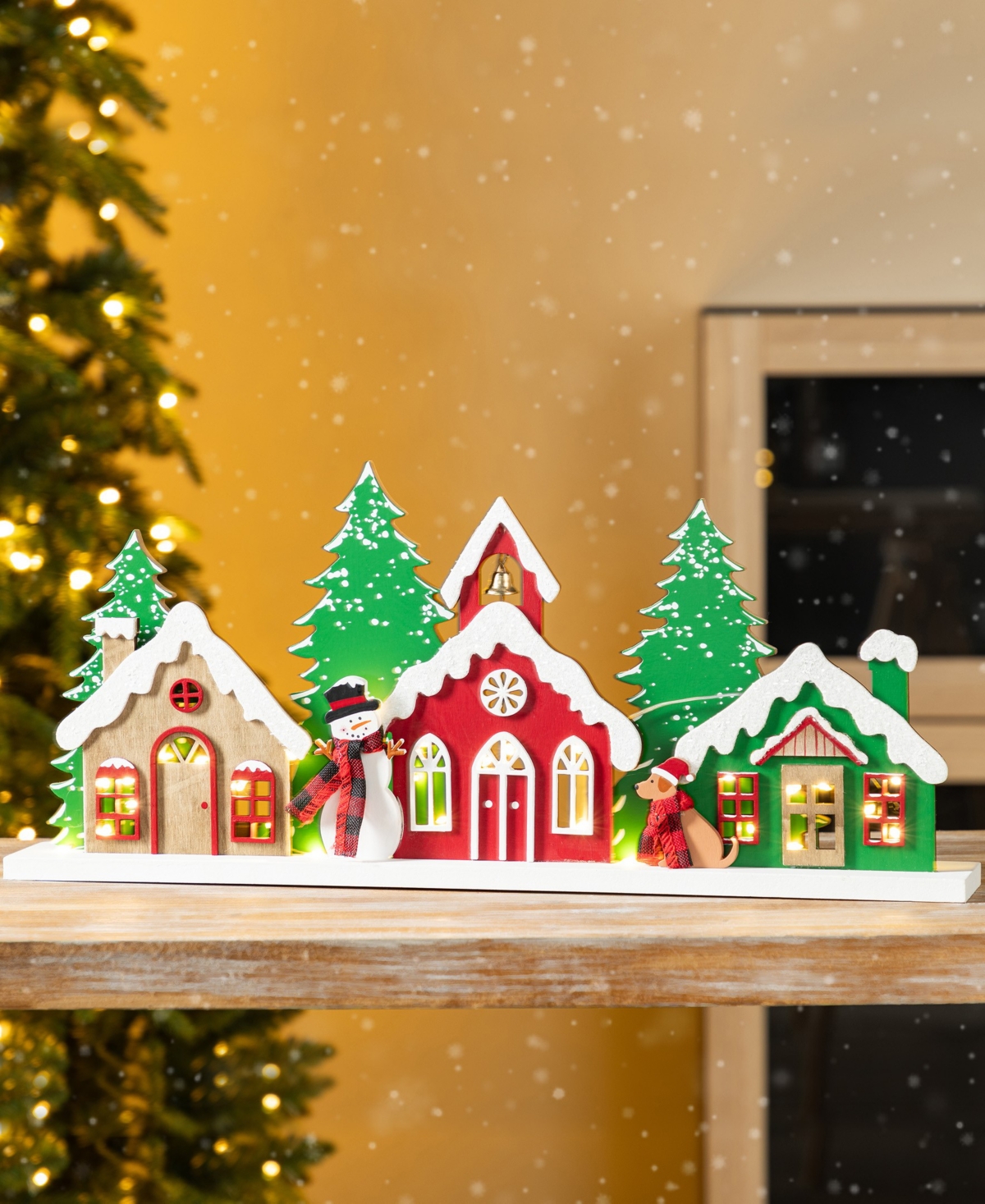 Glitzhome 20" Lighted Wooden Christmas Villages Table Decor In Multi