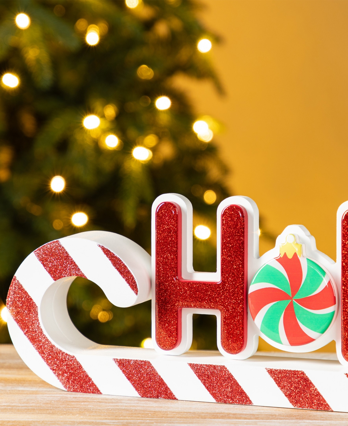 Glitzhome 19" Christmas Wooden Epoxy Hohoho Candy Cane Table Decor In Multi