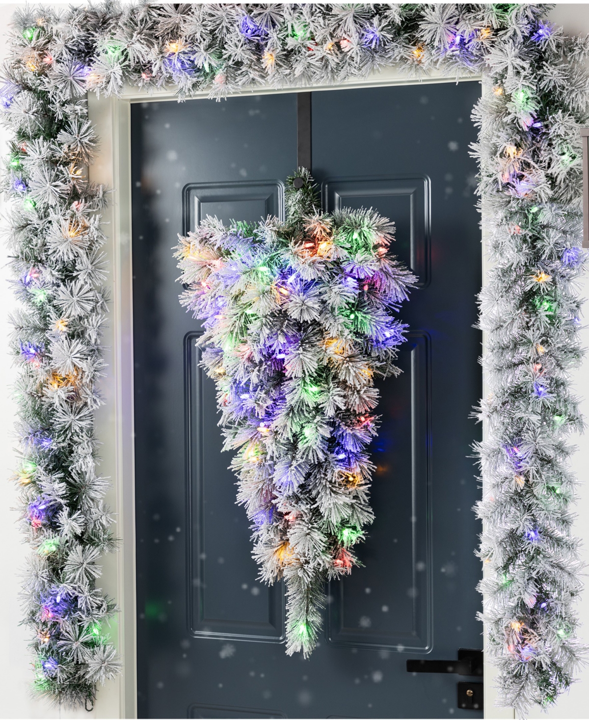 Glitzhome Pre-lit Snow Flocked Greenery Pine Christmas Teardrop And Matched Garlands, Set Of 3 In Multi