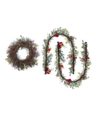 Christmas Magnolia Berry Wreath and Matched Garlands, Set of 3