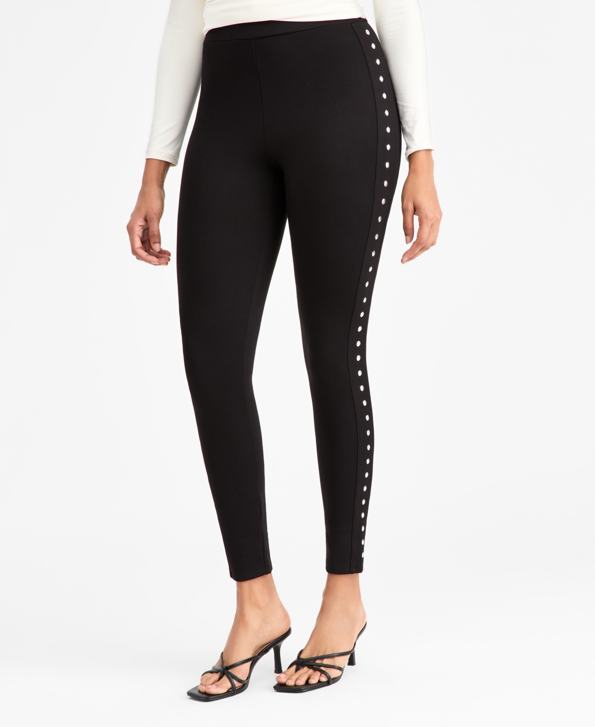 Bar Iii Women's Ponte-knit Studded Leggings, Macy's Exclusive In Black