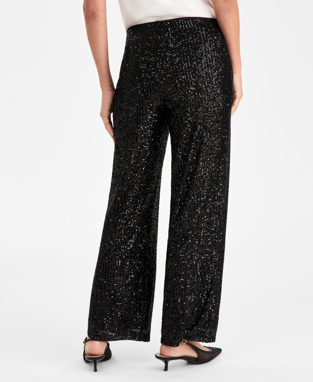 Jm Collection Women's Sequinned Pull-on Pants, Macy's Exclusive In Black
