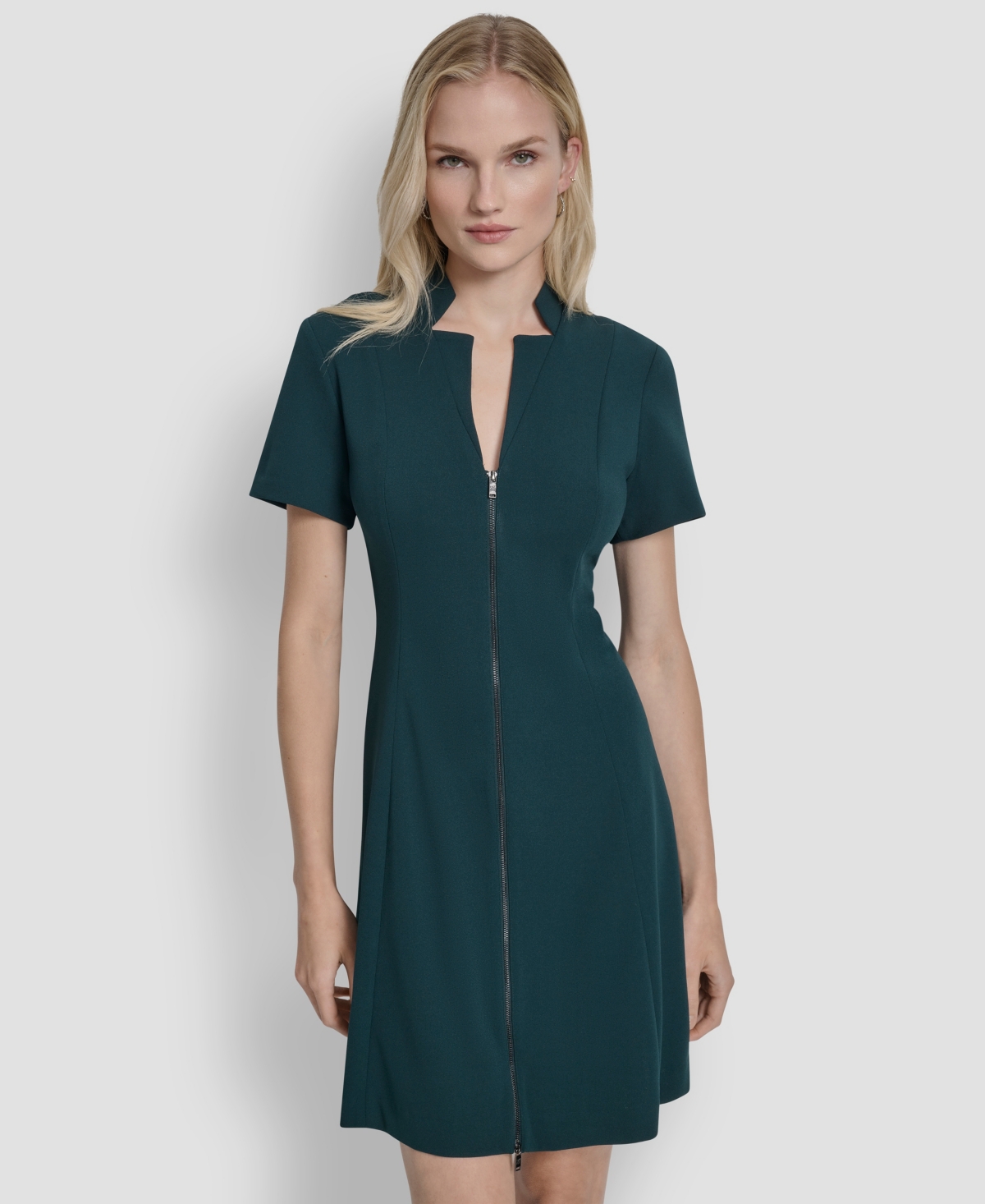 Dkny Women's Metal Zip Fit & Flare Dress In Blue