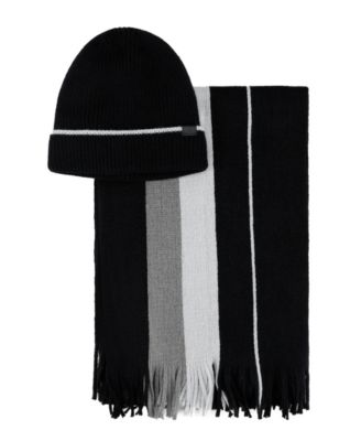 Men's 2-Piece Beanie and Ribbon Scarf Set