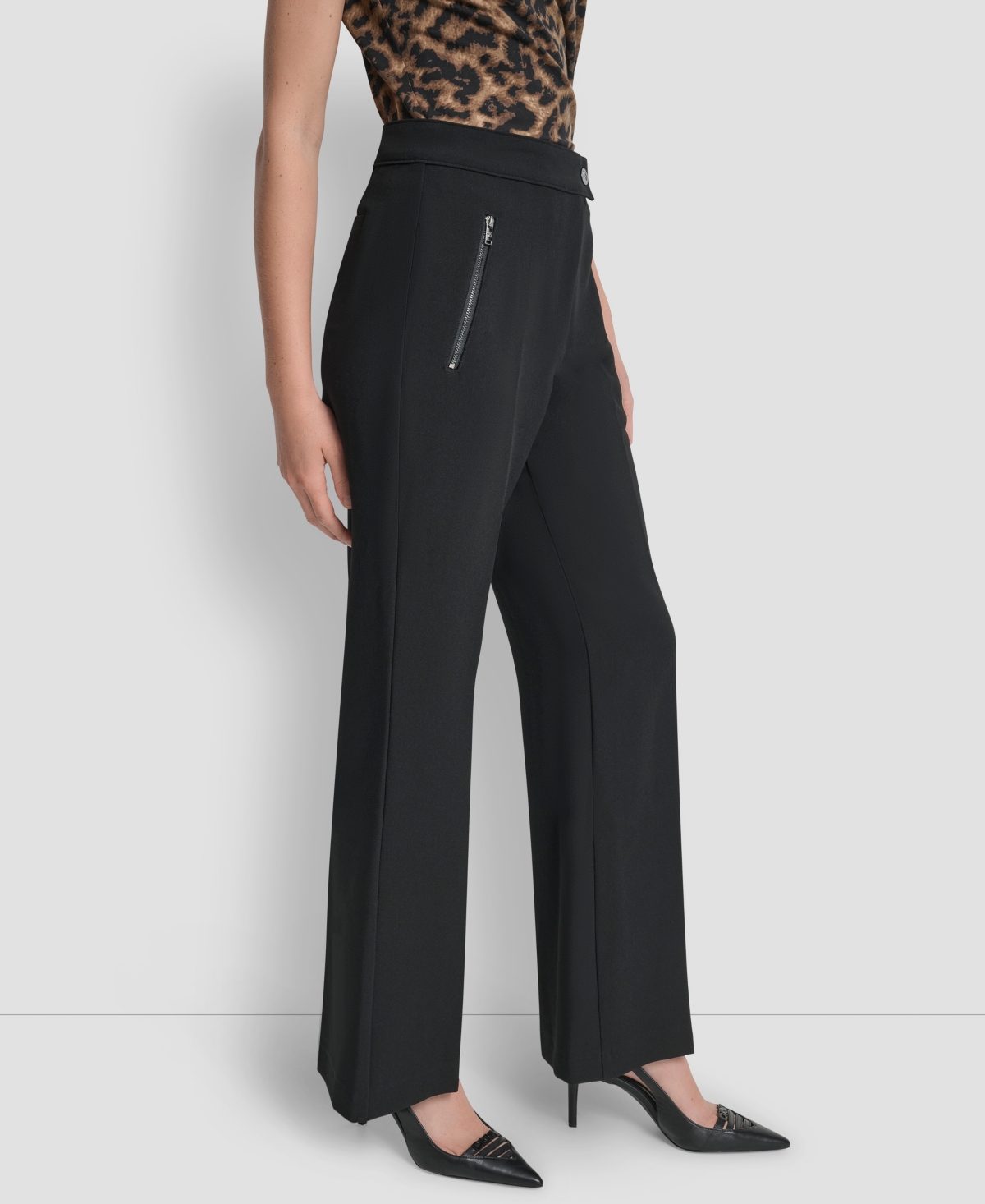 Dkny Double Weave Flare Pants In Black