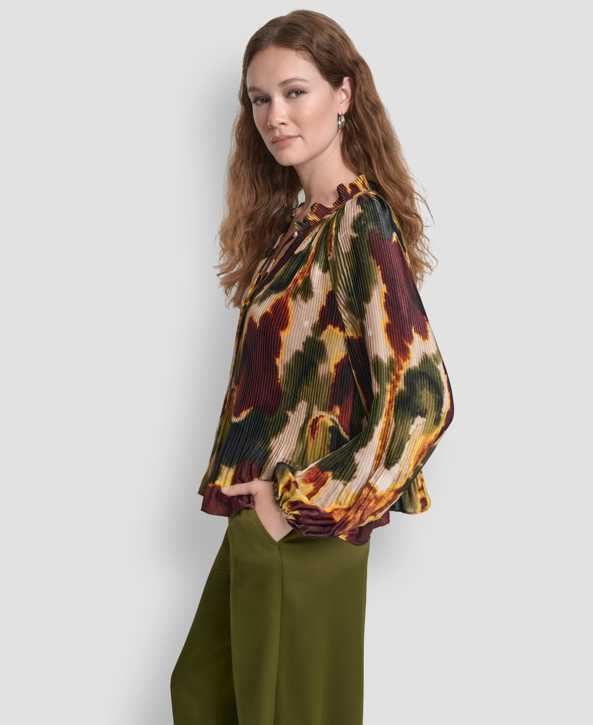 Dkny Women's Long Sleeves Pleated Top