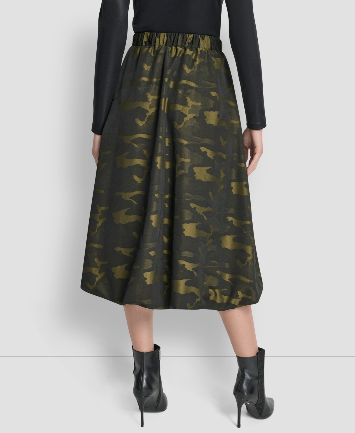Dkny Camo Jacquard Bubble Hem Midi Skirt In Green