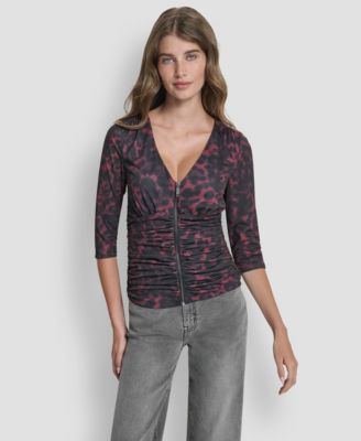 Women's 3/4-Sleeve Zip Front Top