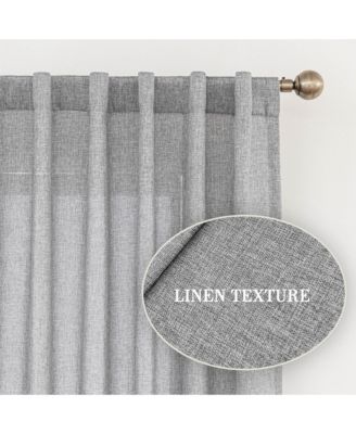 Faux Linen Texture Light Filtering Back Tab Curtains, Semi Sheer Farmhouse Window Curtains (2 Panels), 52"x84"