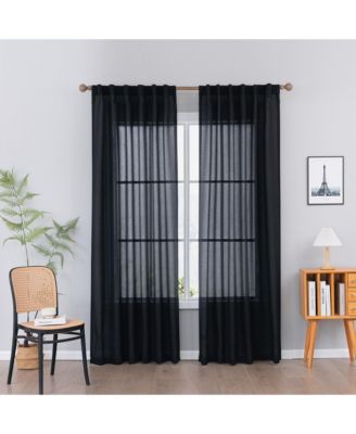 Faux Linen Texture Light Filtering Back Tab Curtains, Semi Sheer Farmhouse Window Curtains (2 Panels), 52"x84"