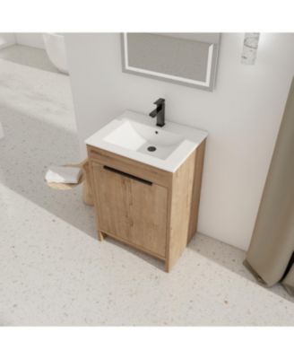 24" Freestanding Ceramic Sink Bathroom Vanity with Soft-Close Cabinet Doors