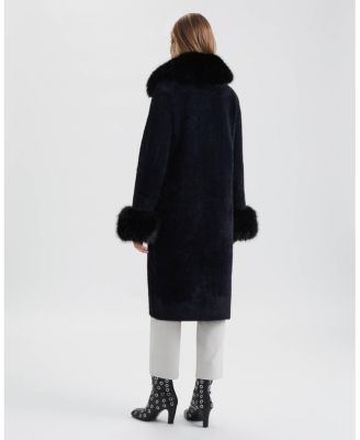 Women's Longline Elegant Coatigan with Detachable Fur Collar and Cuffs